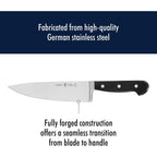 Henckels Classic 8-Inch Chef Knife, Razor-Sharp, German Engineered | Fully Forged Construction Provides Balance With Traditional Triple-Rivet Handles Enables Comfortable Easy Cutting.
