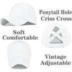 2 Packs Womens Ponytail Criss Cross Hat Baseball Cap Distressed Ponytail Hat High Messy Bun Trucker Ponycap