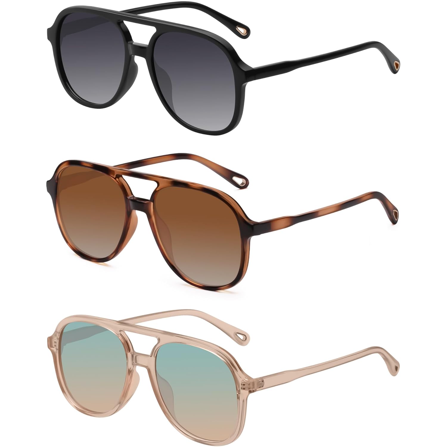 YDAOWKN Retro Square Aviator Sunglasses for Womens Mens Vintage 70s Double Bridge Sun Glasses
