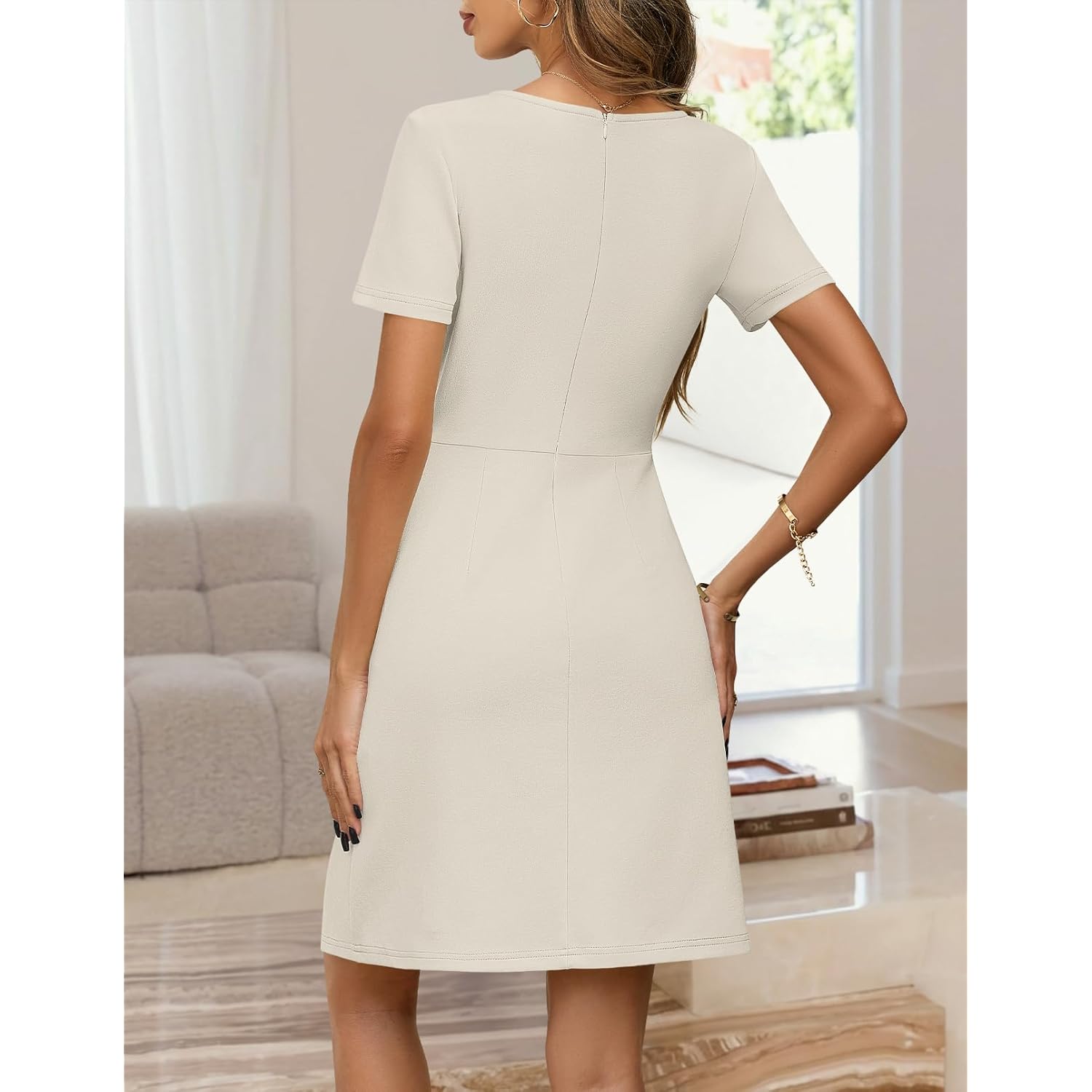 Women's Summer Short Sleeve Mini Dress 2026 Spring Elegant Business A Line Bodycon Work Graduation Short Dress