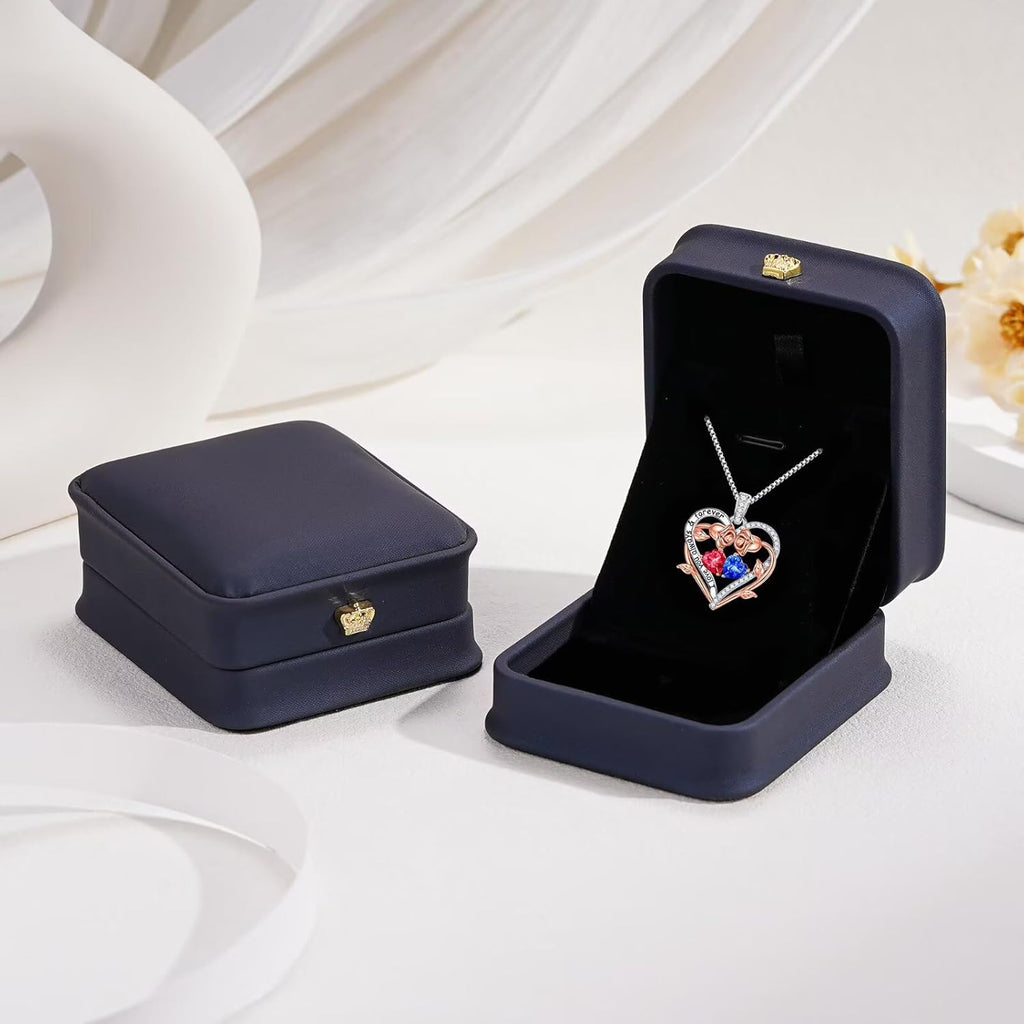 Iefil Mothers Day Gifts for Wife - Rose Heart Double Birthstone Necklace Gifts for Wife Girlfriend Her Women, Birthstone Jewelry Gemstone Birthday Gift for Mom Grandma Her Women