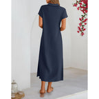 Merokeety Women'S Summer Casual Maxi Dress 2026 Cap Sleeve V Neck Collared Beach Vacation T Shirt Long Dresses