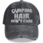 Camping Hair Don'T Care Hat, Vintage Washed Distressed Mesh Baseball Cap