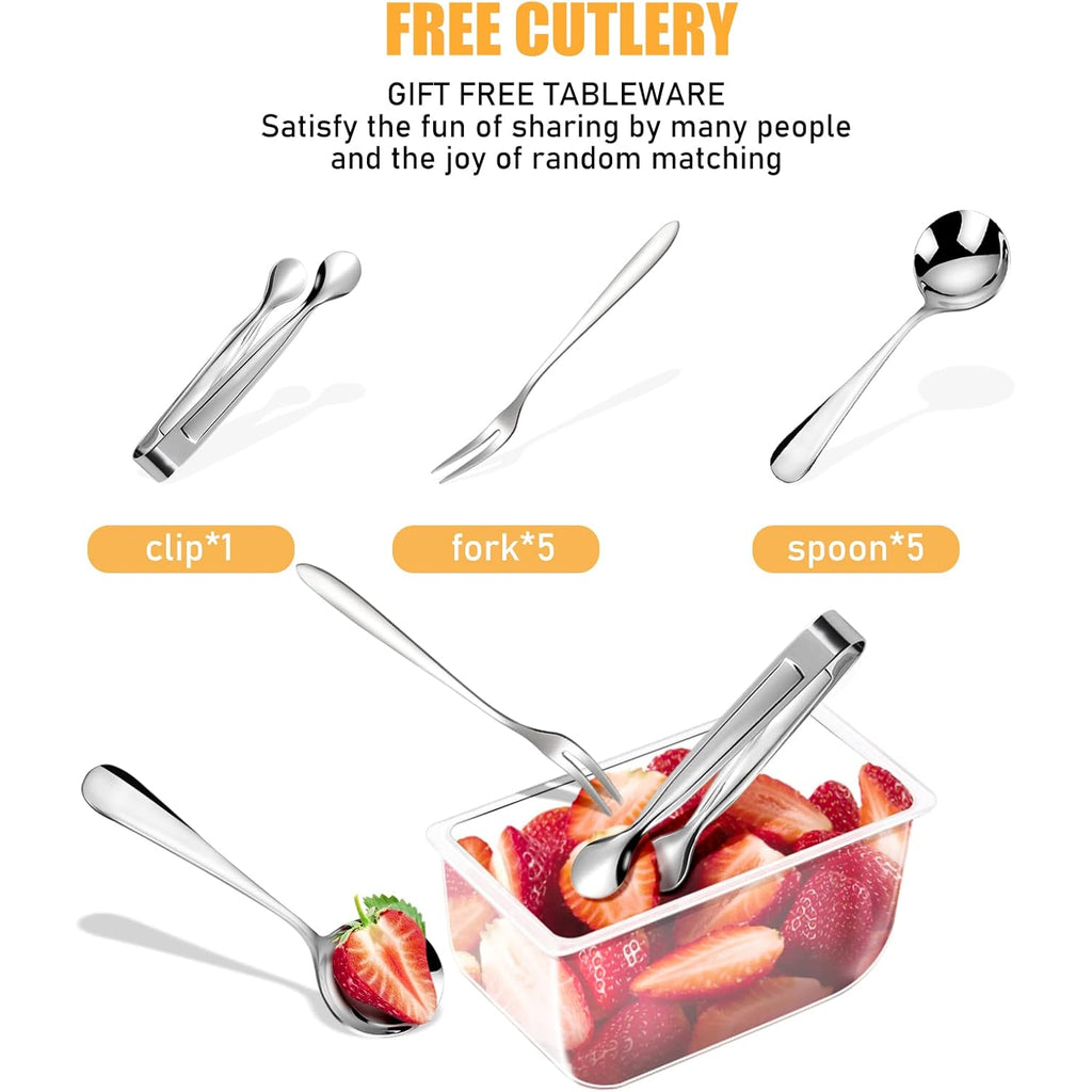 Condiment Tray with Stainless Steel 5 Spoons, 5 Forks and 1 Clip, Chilled Condiment Server, Condiment Server, Bar Garnish Holder on Ice, Bar Accessories Fruit and Salad with Removable Trays and Lid