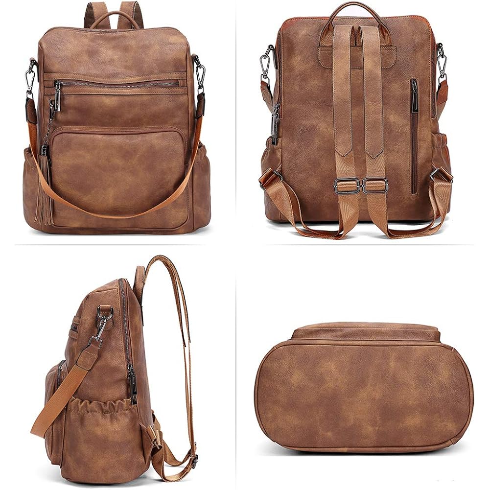 Cluci Backpack Purse For Women Travel Backpack Large Leather Fashion Designer Lady Shoulder Bag With Tassel Brown