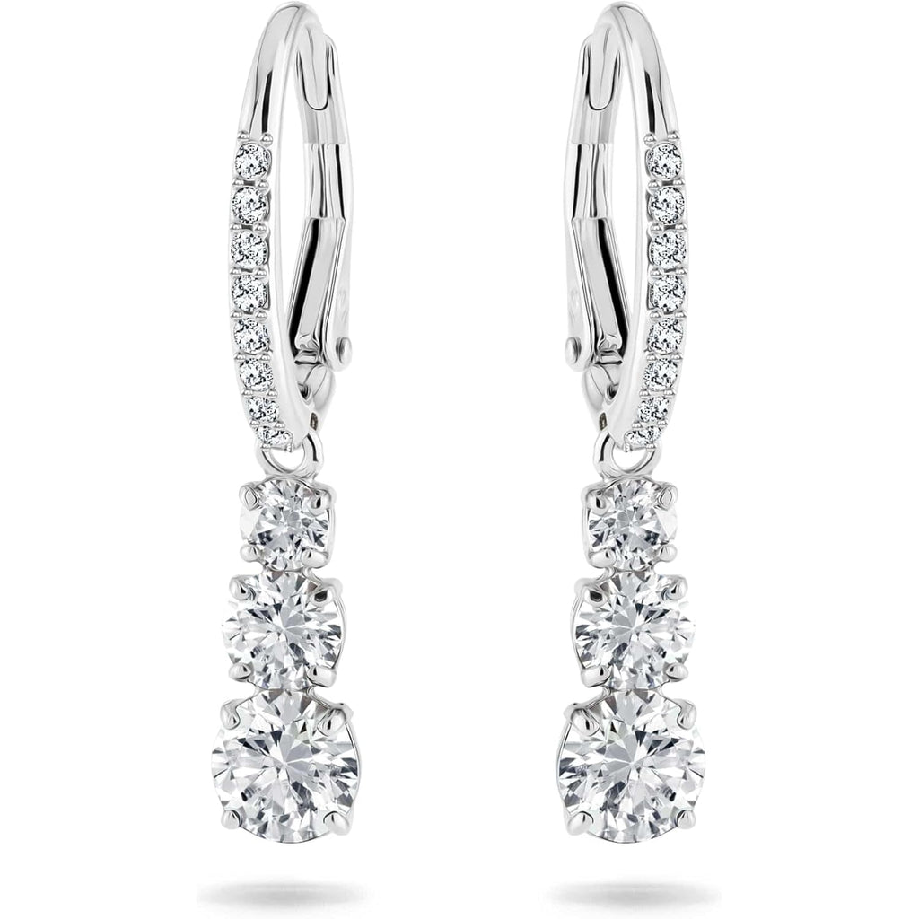 Swarovski Stilla Attract Trilogy Drop Pierced Earrings with White Crystals on a Rhodium Plated Setting with Hinged Closure