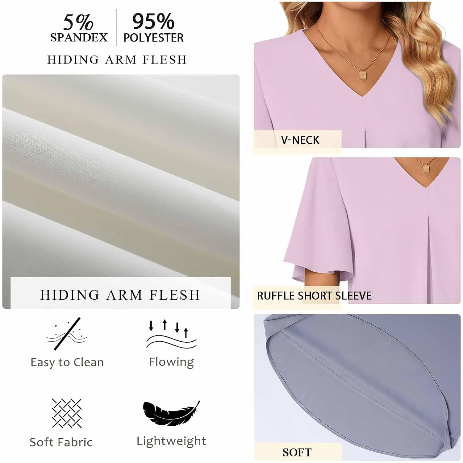Anyally Women's Summer Dressy Chiffon Blouses V Neck Ruffle Short Sleeve Tunic Tops for Leggings Casual T-Shirts