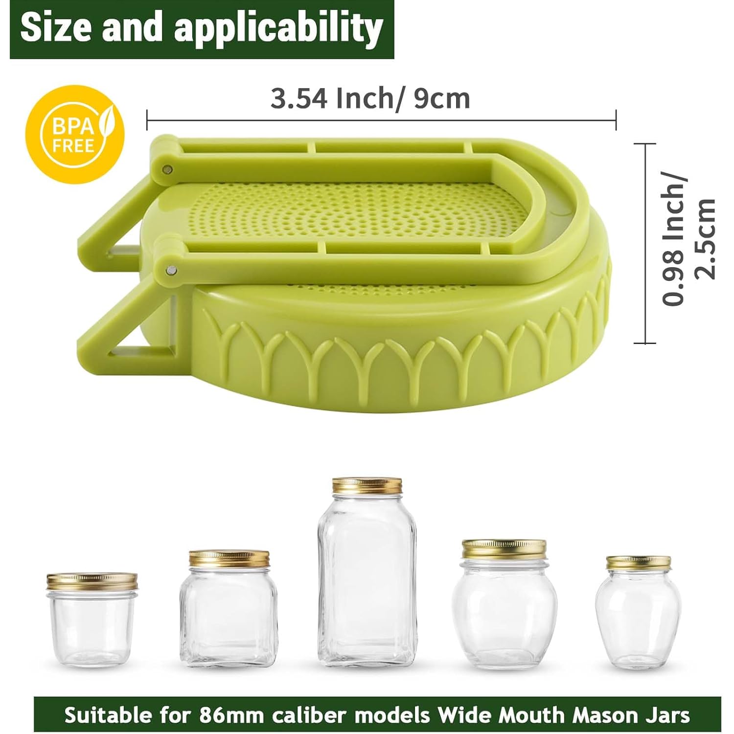 Happyiren Sprouting Kit for Wide Mouth Mason Jars, 2-Pack BPA-Free One-Piece Sprouting Lids with Built-In Stand, Seed Germination Jar Sprouter Lid, Fits Wide Mouth Jars (3.38"/86mm)