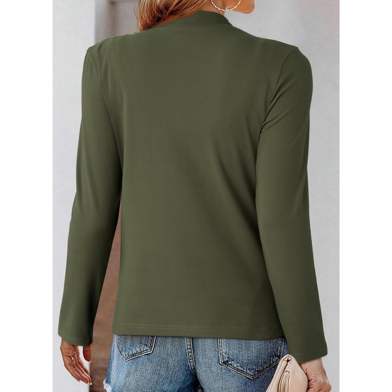 Dokotoo Womens Tops Business Casual Outfits Long Sleeve Shirts Mock Neck Twist Knot Slim Fit Soft Stretch Tees Blouses