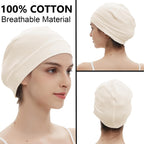 3 Pieces 100% Cotton Skull Caps Beanie for Men Women Lightweigt Night Cap Sleep Hats Breathable Helmet Liner 3pieces-beige,light Purple,pink
