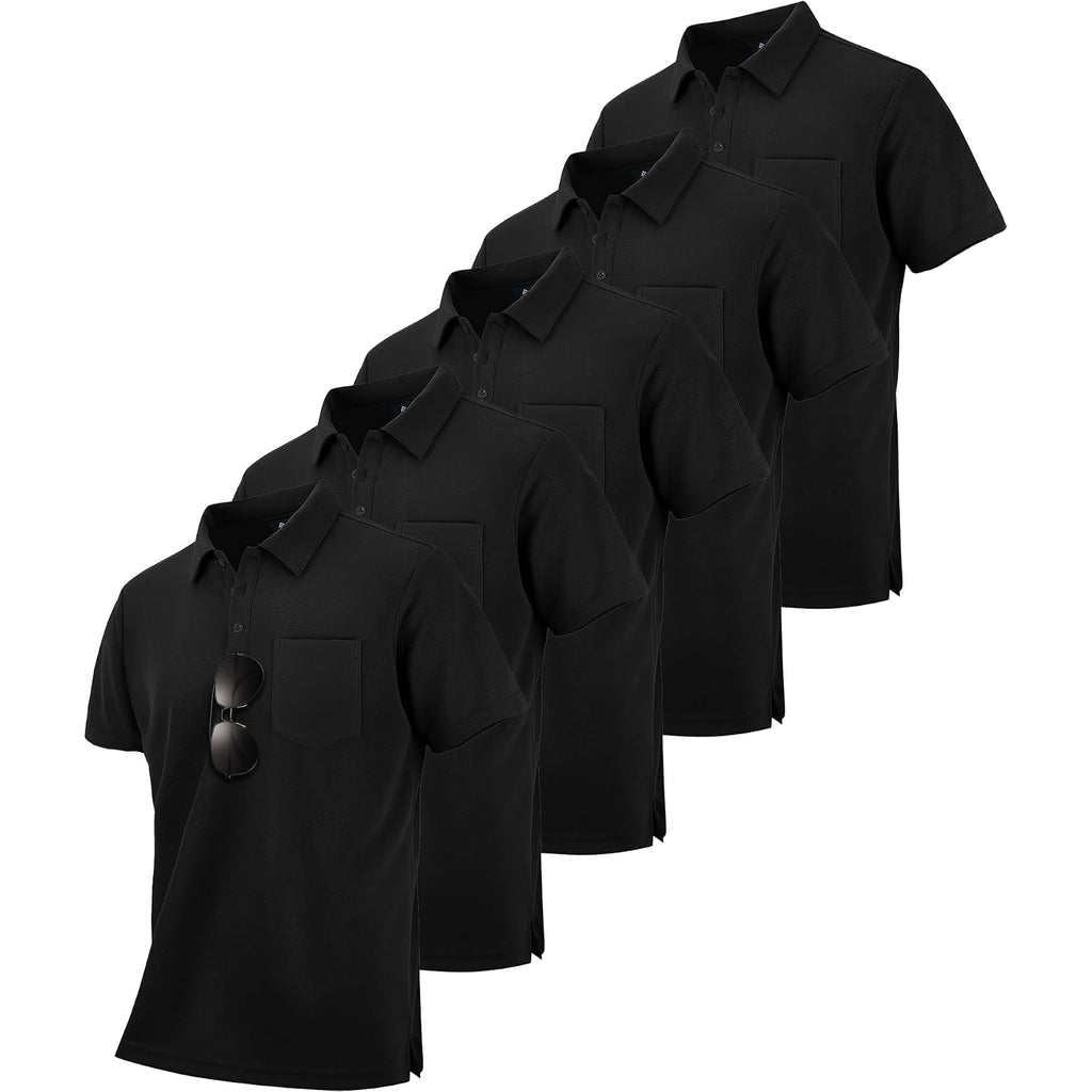 Scodi 5 Pack Mens Pocket Polo Shirts Short Sleeve Multipack Golf Shirt For Men Moisture Wicking Casual Athletic Work T-Shirts