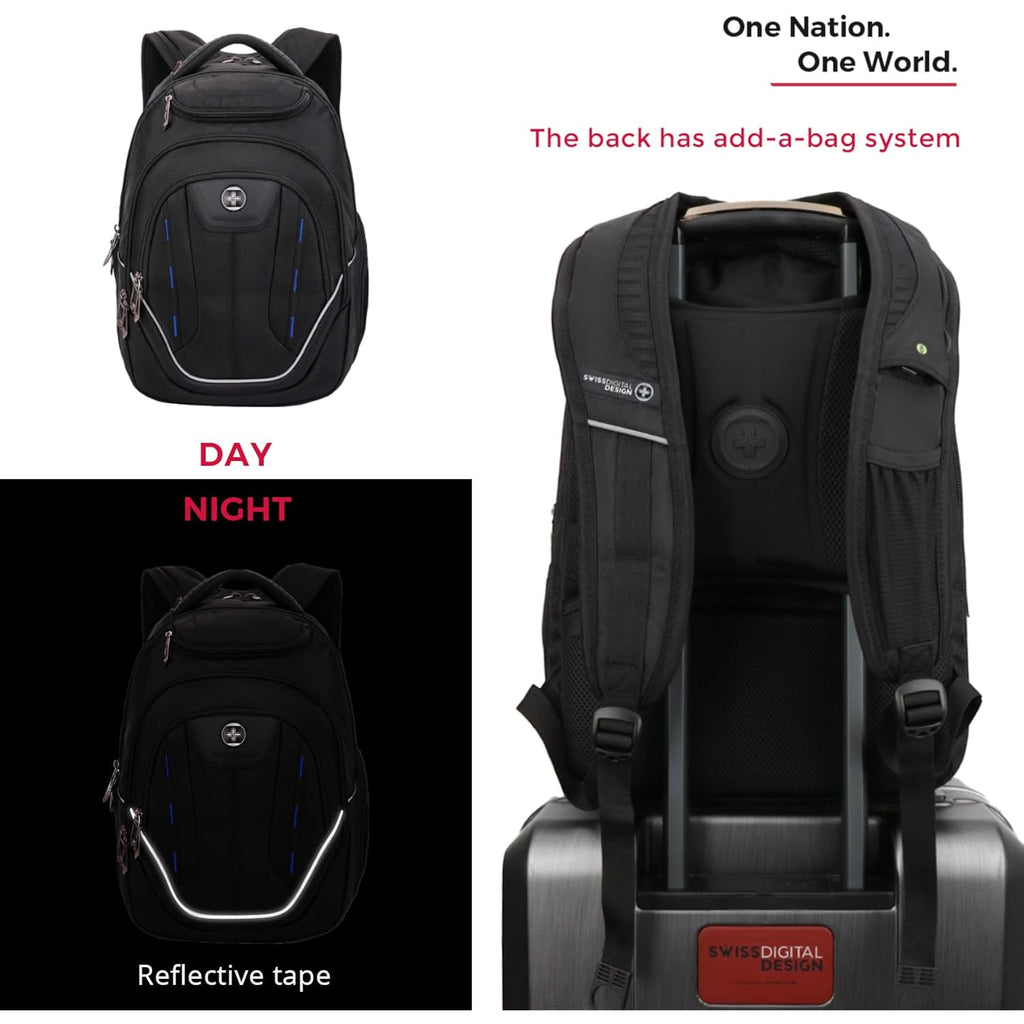Swissdigital Design Tsa Business Laptop Backpack For Men,Travel Backpack With Usb Charging Port,College Tech Backpacks With Rfid Pockets Presents For Men Fits 15.6 Inch Computer | J16Bt-1