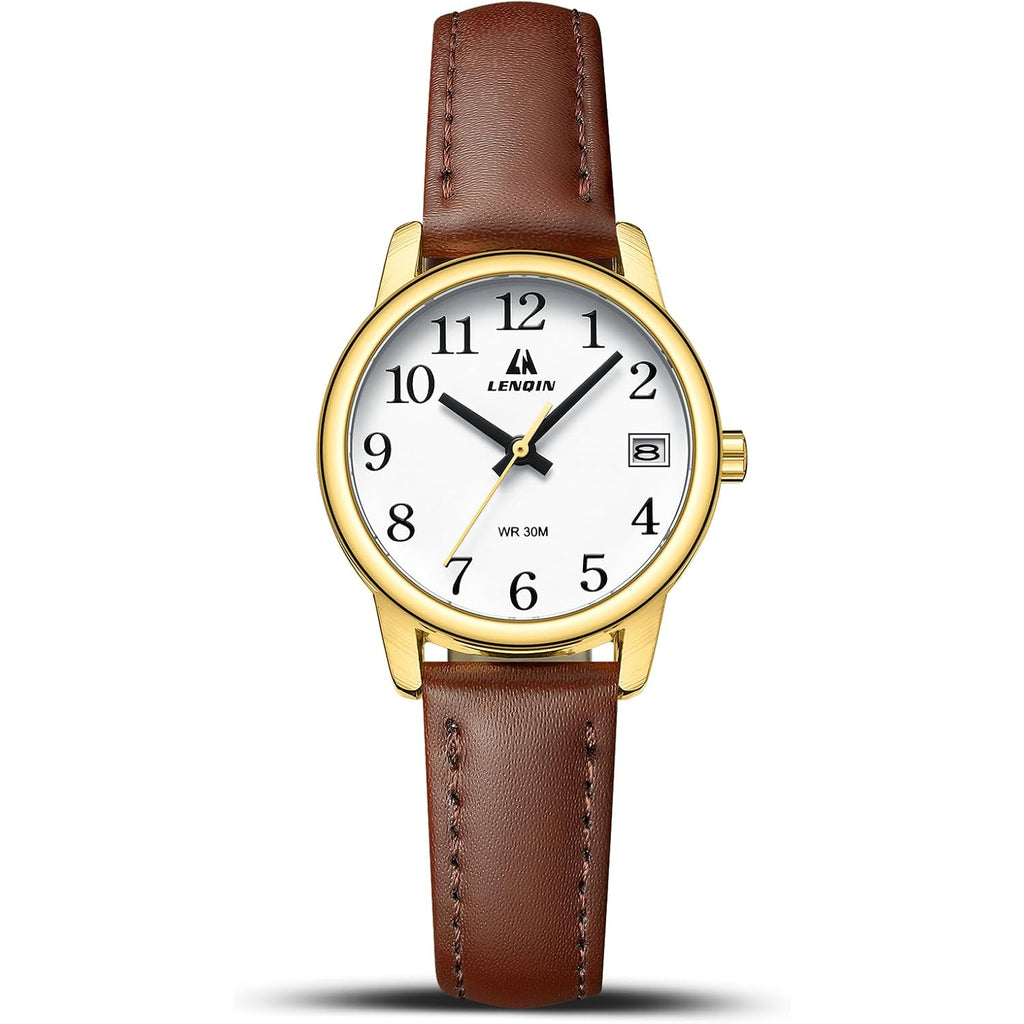 Ln Lenqin Ladies Watches Analog Quartz Watch For Women Waterproof Women'S Wrist Watches Easy Reader Womens Watch With Leather Strap