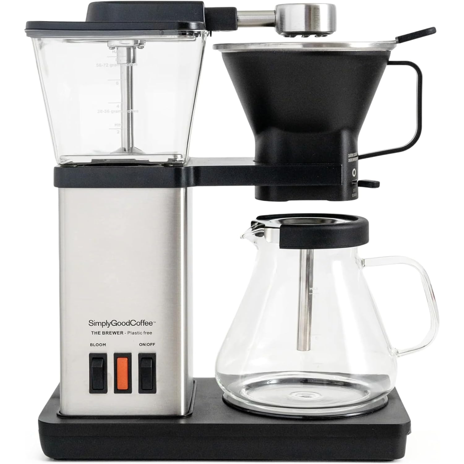 Simplygoodcoffee The Brewer - Plastic-Free. Coffee Maker/Coffee Machine. 8 Cup Automatic Drip Pour Over Coffee Brewer. Brewer Free Of Plastic, Gold Cup Standard. Black/Stainless Steel