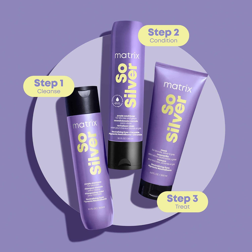 Matrix So Silver Purple Shampoo - Neutralizes Yellow Tones, Color Depositing, Brightening & Toning, For Color Treated, Blonde, Grey, White And Platinum Hair, Vegan