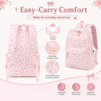 Bluboon Teen Girls School Backpack Kids Bookbag Set With Lunch Box Pencil Case Travel Laptop Backpack Casual Daypacks (Pink Bow Tie)