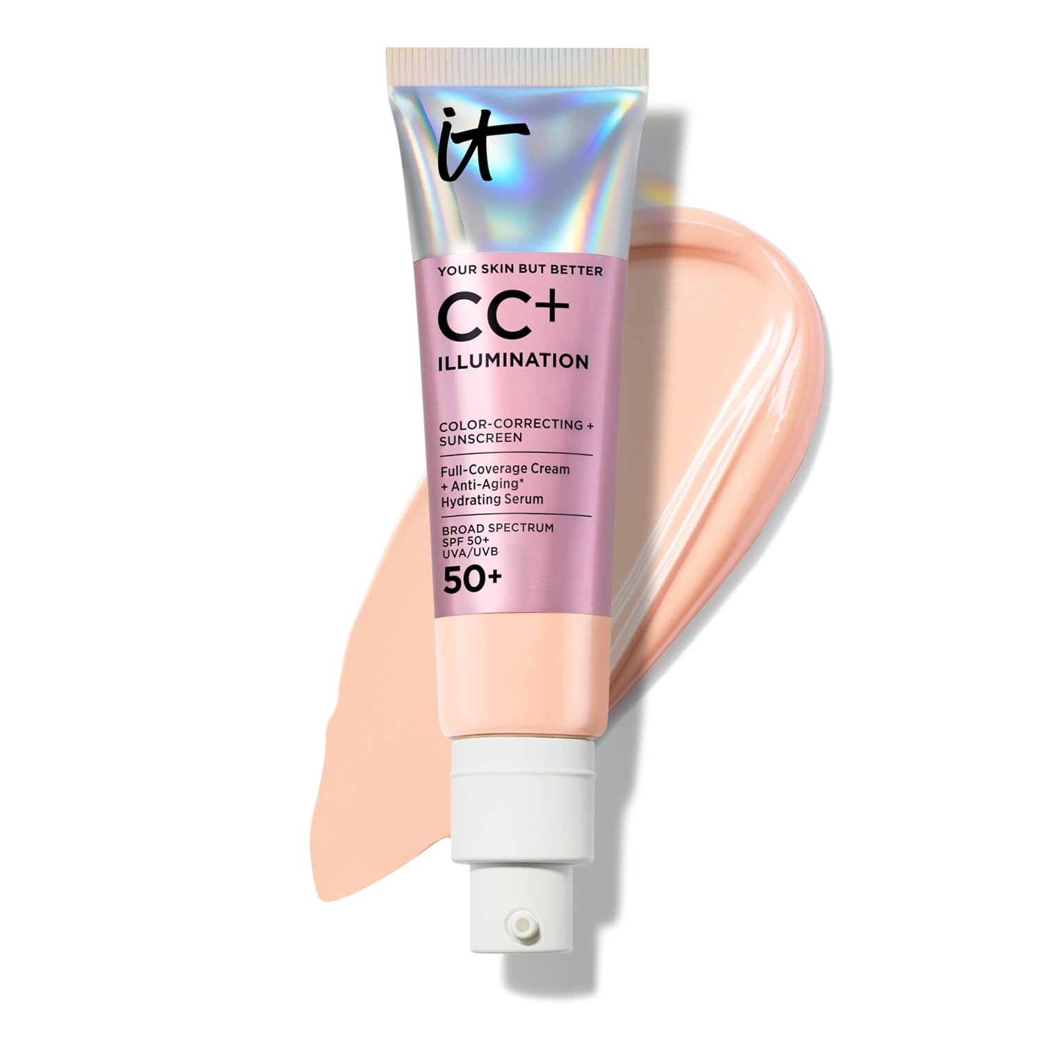 It Cosmetics Cc+ Cream Illumination Spf 50+ - Radiant Full Coverage Foundation Color Corrector, Hydrating Anti-Aging Serum, Hydrolyzed Collagen + Peptides, Normal To Dry & Mature Skin - 1.08 Fl Oz