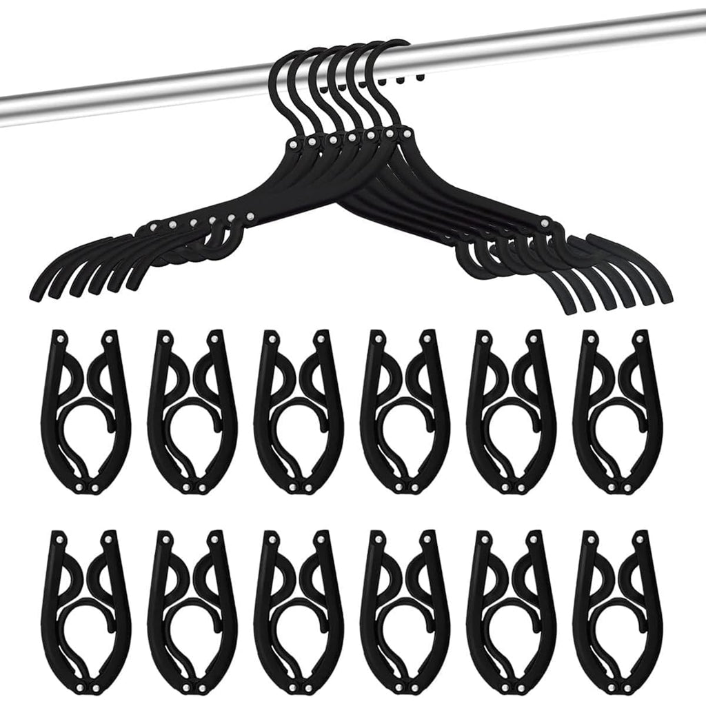 12 Pcs Travel Hangers - Cruise Ship Essentials Portable Folding Clothes Hangers Travel Essentials Foldable Clothes Drying Rack For Travel (Black)
