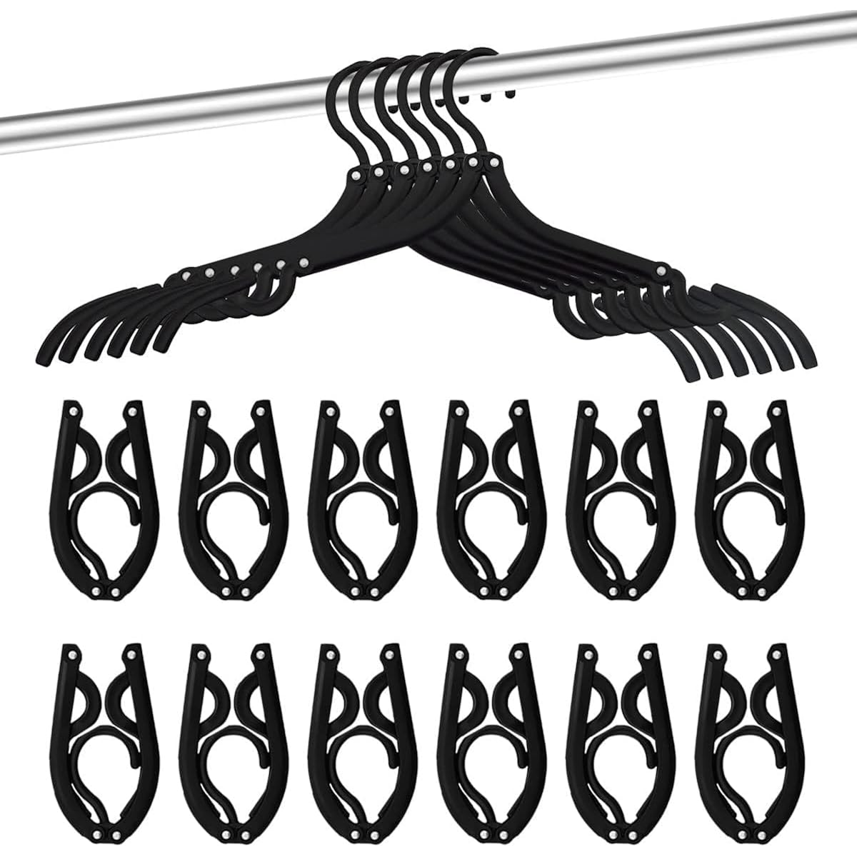 12 Pcs Travel Hangers - Cruise Ship Essentials Portable Folding Clothes Hangers Travel Essentials Foldable Clothes Drying Rack For Travel (Black)