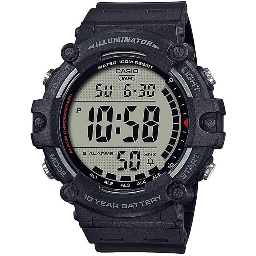Casio Illuminator Ae1500Wh Series | 10-Year Battery | Led Backlight | 5-Alarms | 1/100 Sec Stopwatch | Men'S Digital Watch