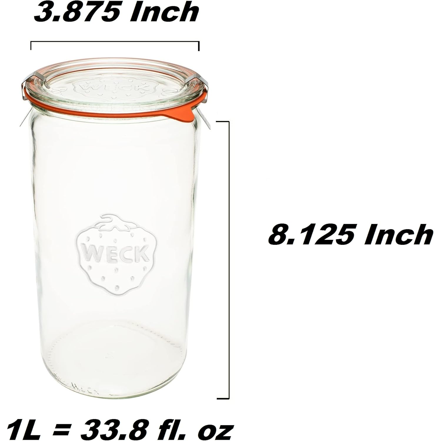 Weck Jar 974 - 1.5L Glass Jars with Large Storage Capacity - Preserving Jars with Airtight Lids Suitable for Pickling - Heat Resistant Canning Jars - Microwave Safe - (1 Jar with Glass Lid) 54 fl. oz