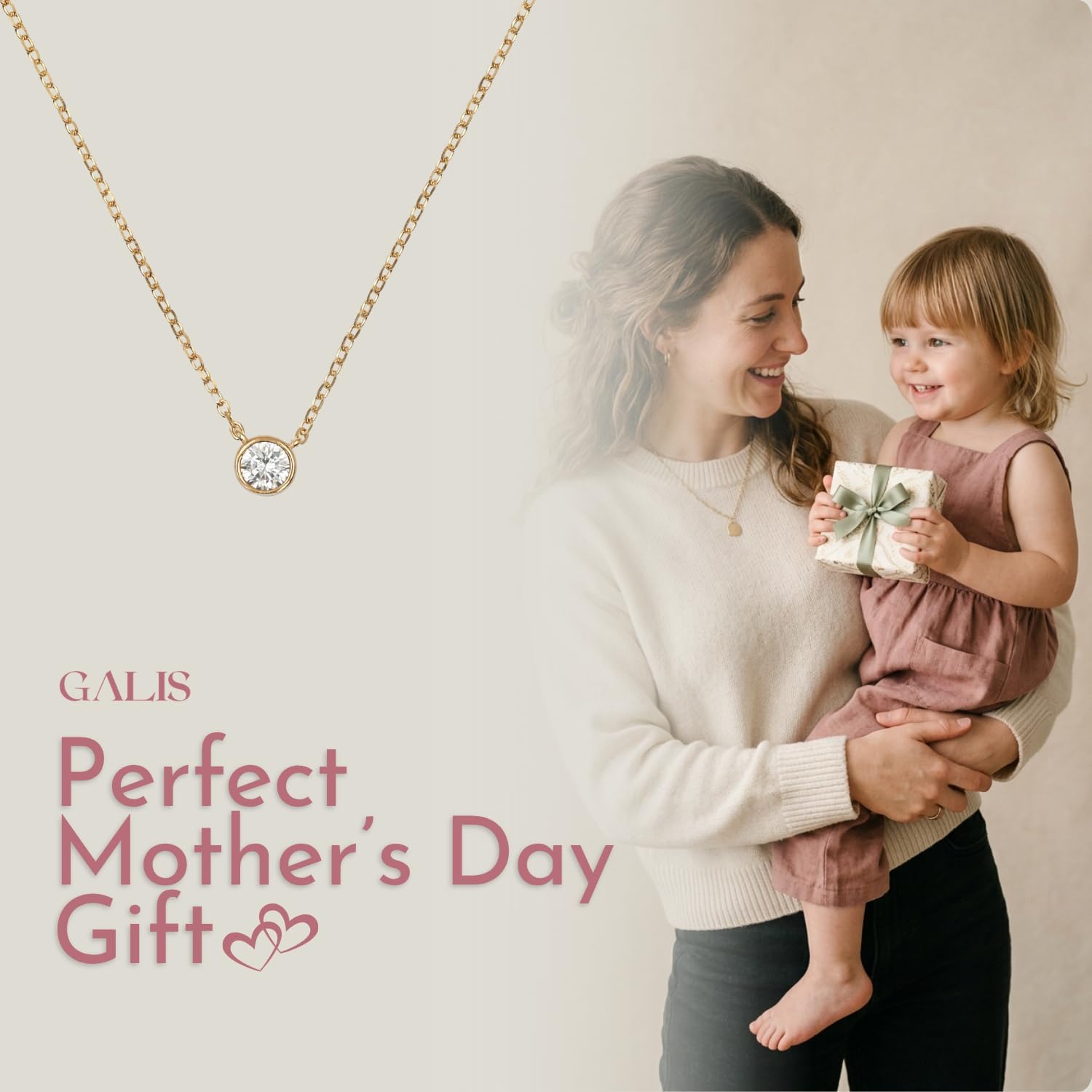 Galis Dainty Necklace - Silver, Gold Plated 18" Choker for Women with Dainty Small Round Faux Diamond Necklace Pendant, Necklaces Women with CZ Solitaire Lobster Clasp, Minimalist Gift