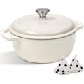 Enameled Cast Iron Dutch Oven Pot With Lid - AIVIKI 5QT Dutch Oven for Bread Baking With Cotton Potholders - Heavy-Duty Cookware for Braising, Stew, Roasting, Oven Safe up to 500°F, Cream White