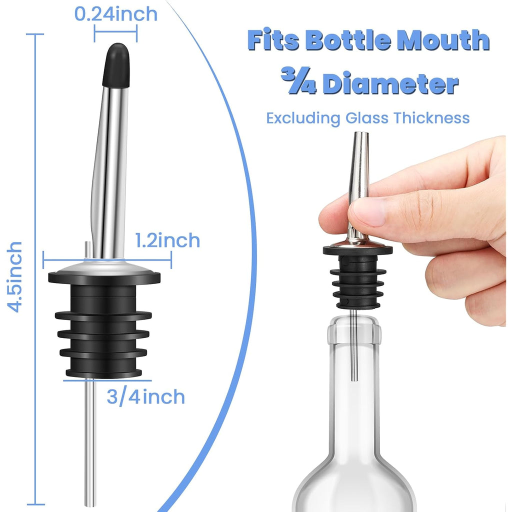 24 Pack Liquor Pour Spouts Set - Stainless Steel Bottle Spout And Liquor Pourers Dust Caps Covers