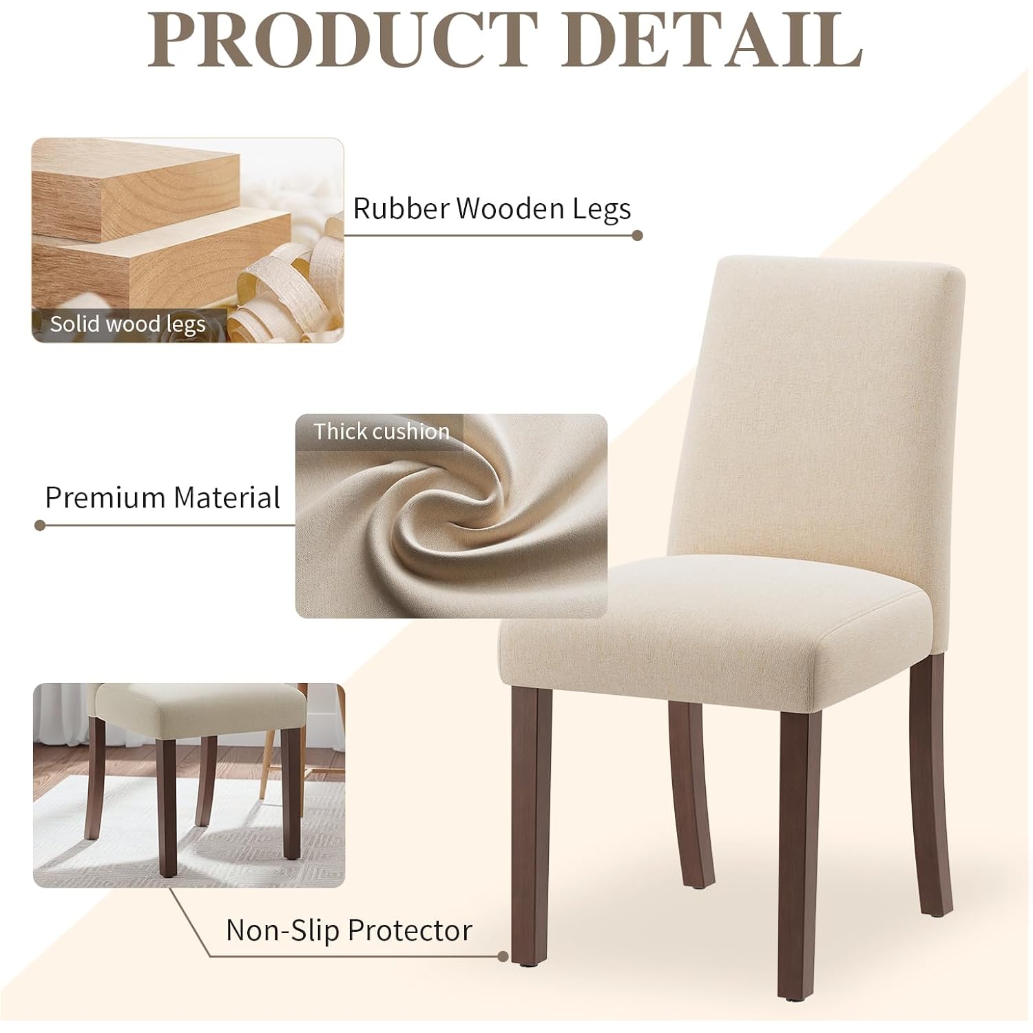 Dining Chairs Set Of 4, Modern Dining Room Chairs With Wooden Legs, Upholstered Kitchen Farmhouse Parsons Chairs For Restaurant & Cafe- Beige