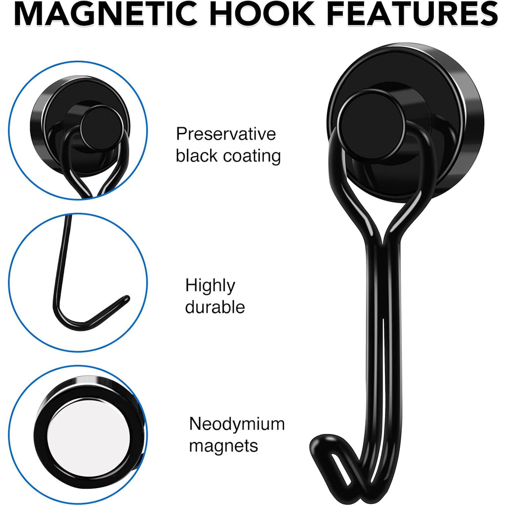 Lovimag Swivel Magnetic Hooks, 30Lbs, Pack Of 6 | Cruise Cabin Ship Essentials 2026, Heavy Duty Magnets For Refrigerator, Classroom, Kitchen, Hanging Mug, Black