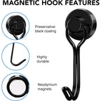 Lovimag Swivel Magnetic Hooks, 30Lbs, Pack Of 6 | Cruise Cabin Ship Essentials 2026, Heavy Duty Magnets For Refrigerator, Classroom, Kitchen, Hanging Mug, Black
