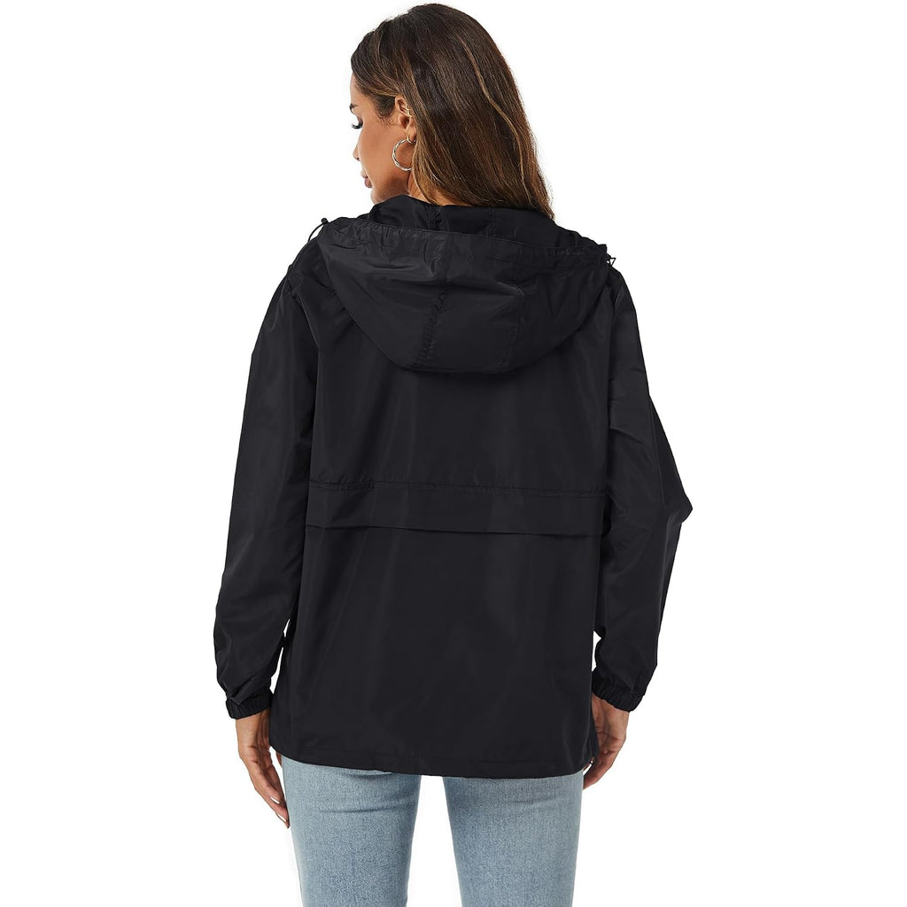 Womens Rain Jacket With Hood,Pullover,Packable,Lightweight,Windbreaker,Waterproof,Breathable.