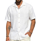 Mens Cotton Linen Shirt Casual Lightweight Button Down Shirt Short Sleeve Summer Beach Vacation Tops