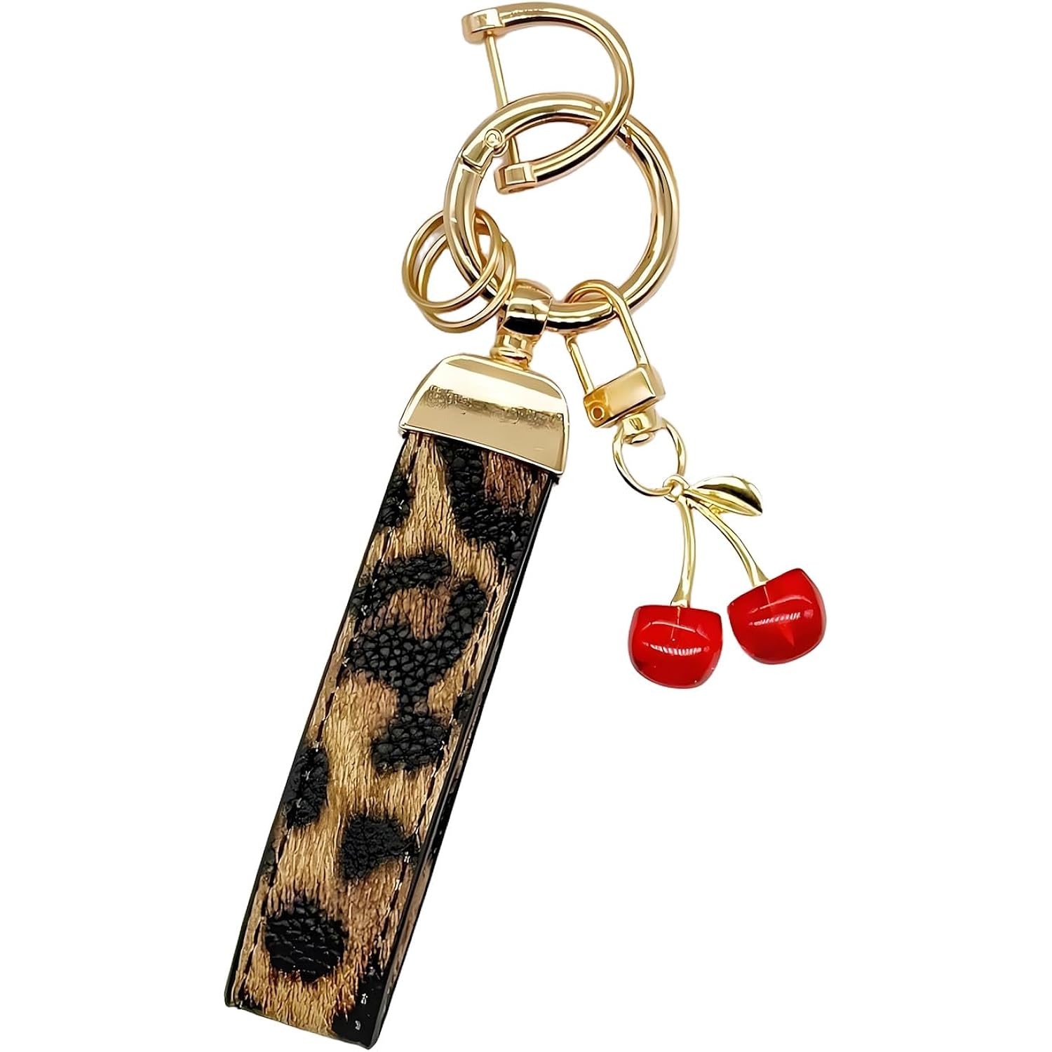 Angyape Cherry Keychain Wristlet Leather Car Keychain for Women Cute Purse Bag Charms Key Fob Holder with Keyrings Gifts