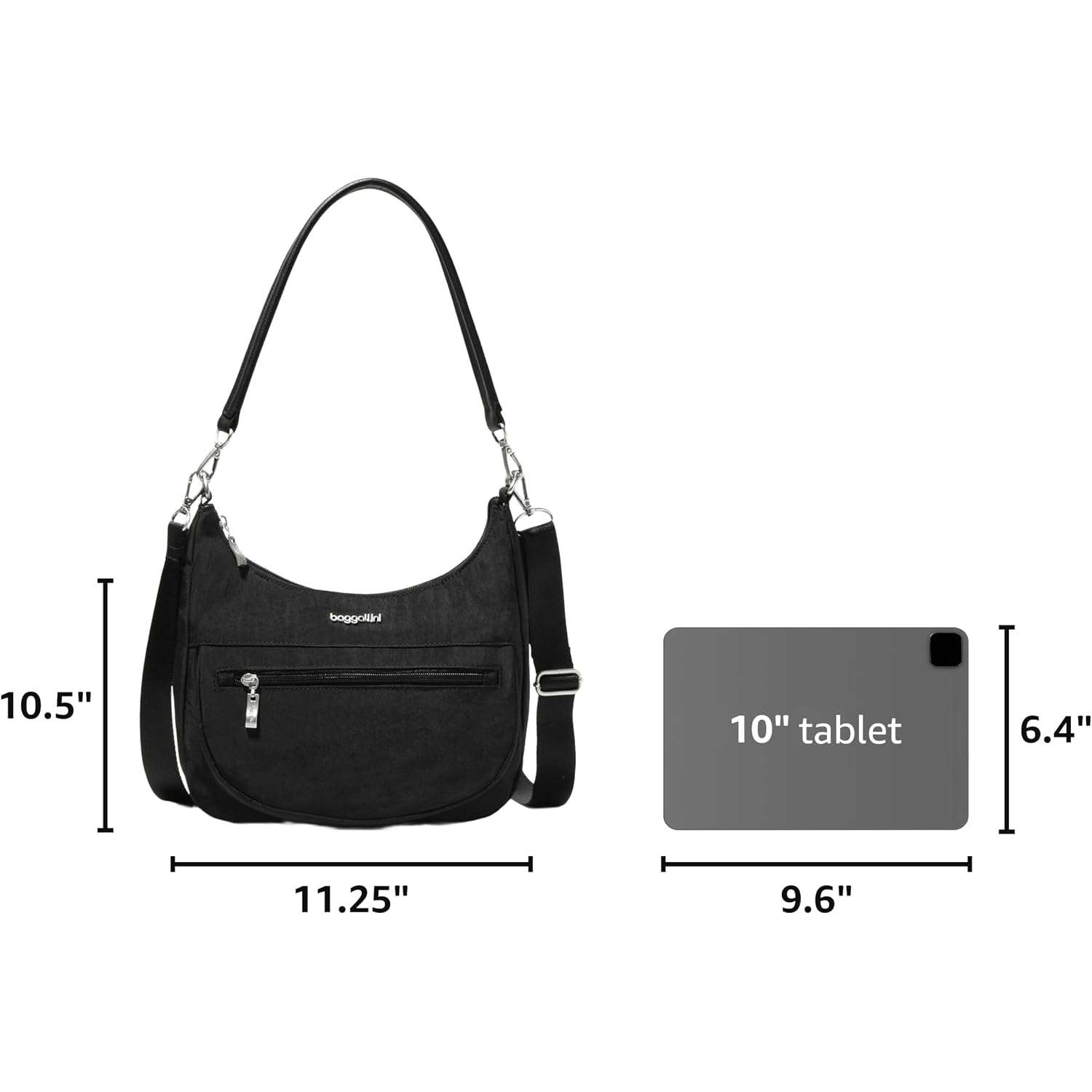 Baggallini Modern Pocket Half Moon 11"X10.5" Shoulder Women W/Replaceable Straps Converts To Crossbody Bag
