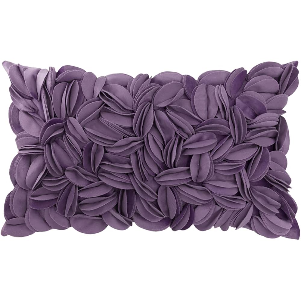 Kingrose Hand Crafted Stereo Flower Throw Pillow Cover Rectangular Cushion Cover Soft Pillow Case For Sofa Couch Chair Bed Living Room Office 12 X 20 Inches Velvet Purple