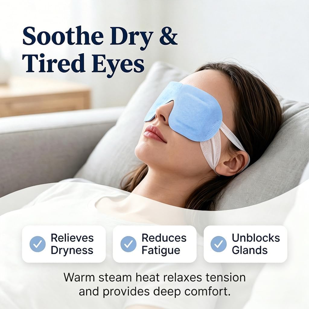 30 Pack Self-Heating Steam Eye Masks For Dry Eyes: Moist Heat Warm Compress For Stye Fast Relief & Digital Eye Strain, Disposable Heated Eye Mask, No Microwave Needed, Unscented Travel Ready