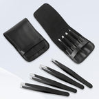 4-Piece Professional Tweezers Set, Tweezers for Eyebrows, Facial Hair, Splinter & Ingrown Hair Removal, Precision Tip with Travel Bag,Gift for Women Men