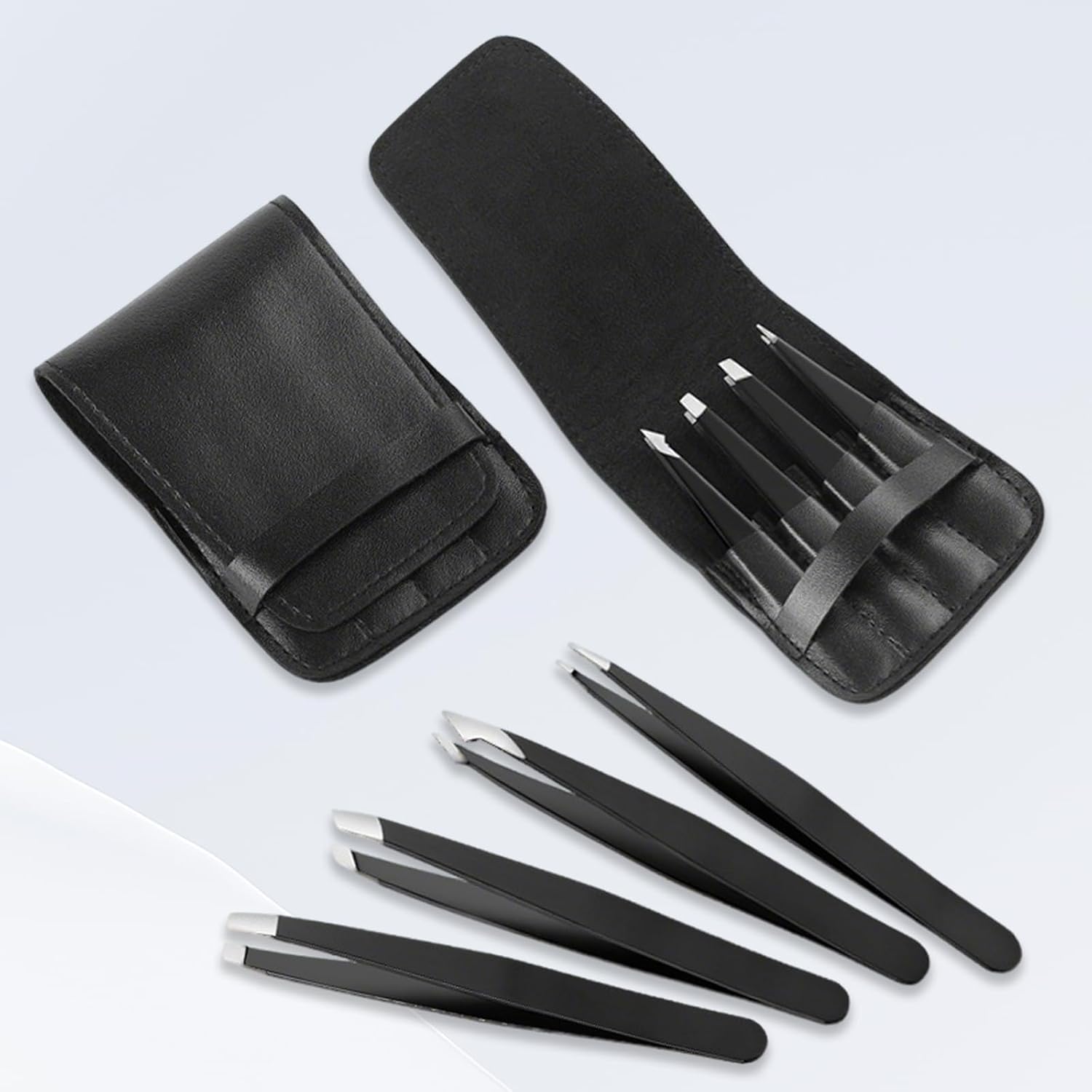 4-Piece Professional Tweezers Set, Tweezers for Eyebrows, Facial Hair, Splinter & Ingrown Hair Removal, Precision Tip with Travel Bag,Gift for Women Men