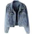Women'S Embroidered Pearl Denim Jean Jacket Coat