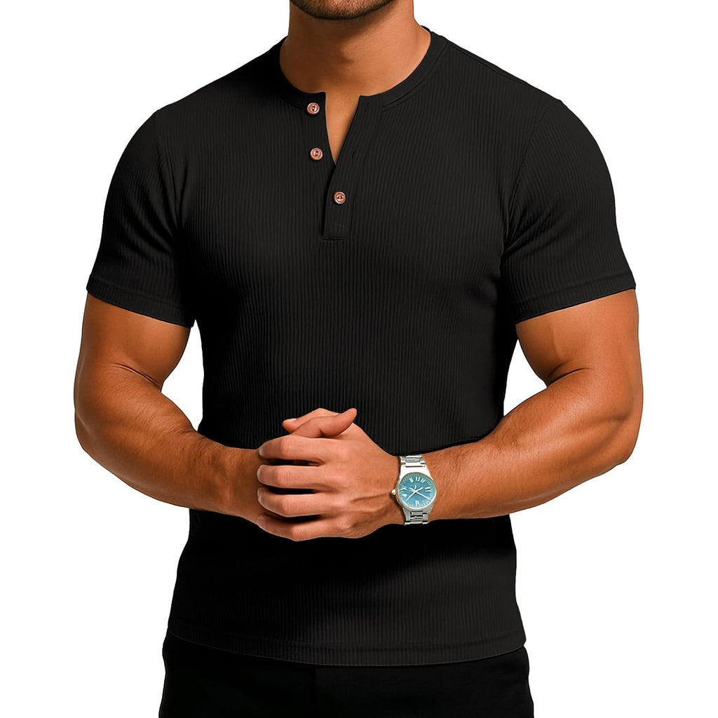 Sailwind Mens Muscle Henley Shirts Lightweight Workout T-Shirt Gym Tee Athletic Short Sleeve With Button