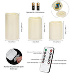 Flameless Candles 4" 5" 6" Outdoor Indoor Pillars Battery Operated Flickering Candles Include 10-Key Remote Timer 400+ Hours By 2 Aa Batteries (Ivory Candle - Warm Light, 3"D X 4"|5"|6" H - 3 Pack)