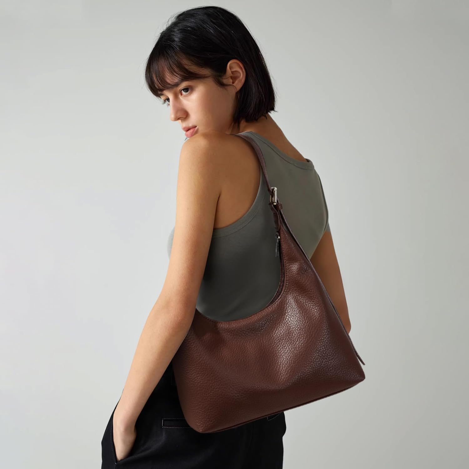 KALIDI Crescent Tote Bag, Women Underarm Handbag Vegan Leather Zipper Shoulder Purse Hobo for Evening Shopping Casual
