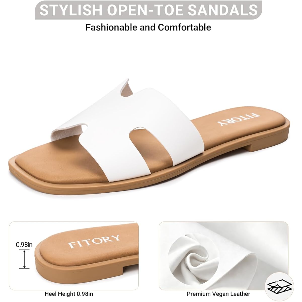Fitory Women'S Slide Sandals, Flat Fashion Square Open Toe With Cushion Slippers For Summer Beach