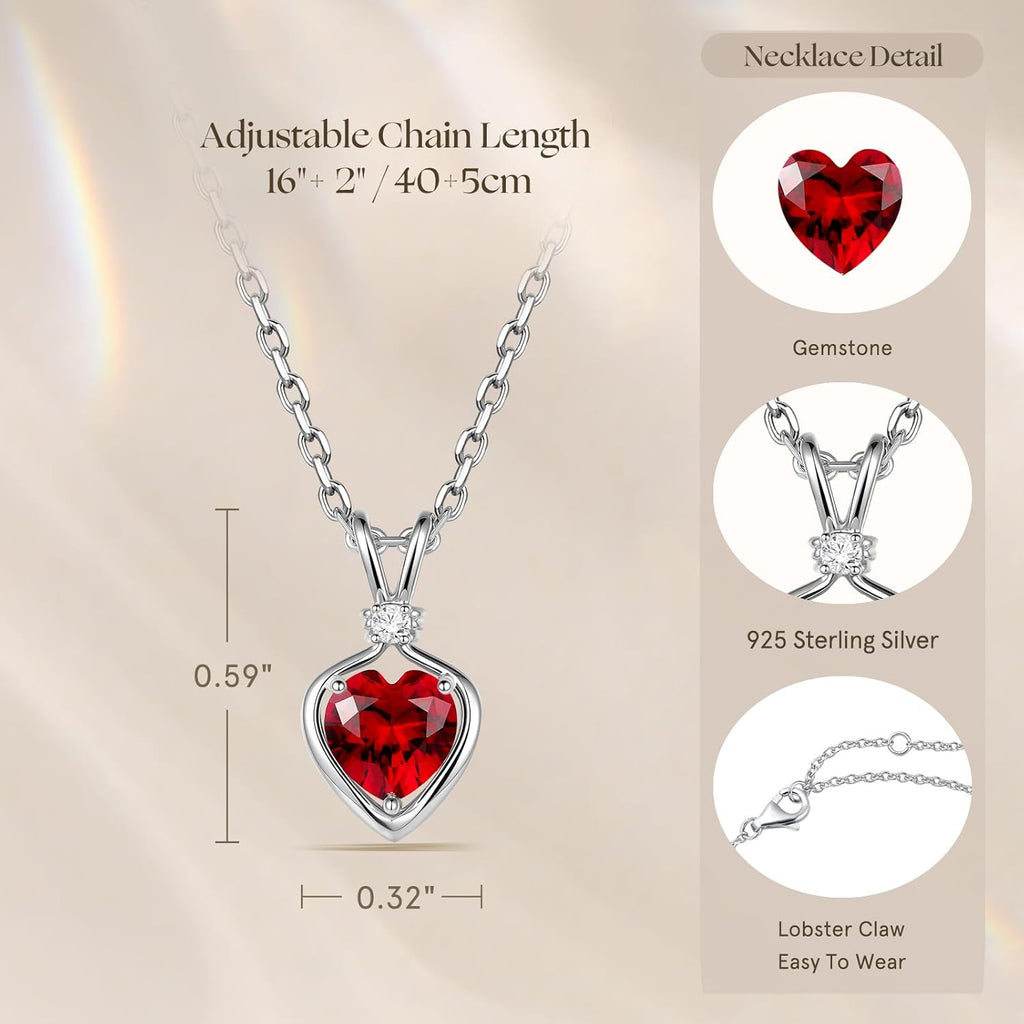 FANCIME 14K Solid White Gold Heart Birthstone Necklace for Women with lab-grown diamond Pendant Birthday Gifts for Mom Women Sterling Silver Chain 16" + 2" Extender