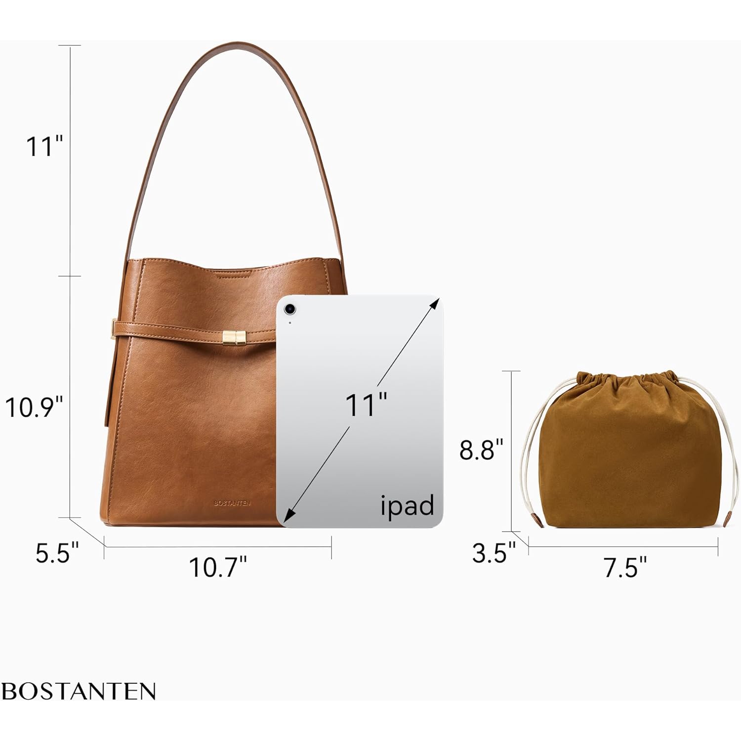 BOSTANTEN Bucket Bag Soft Vegan Leather Purses for Women Trendy Shoulder Handbags with Separate Pouch