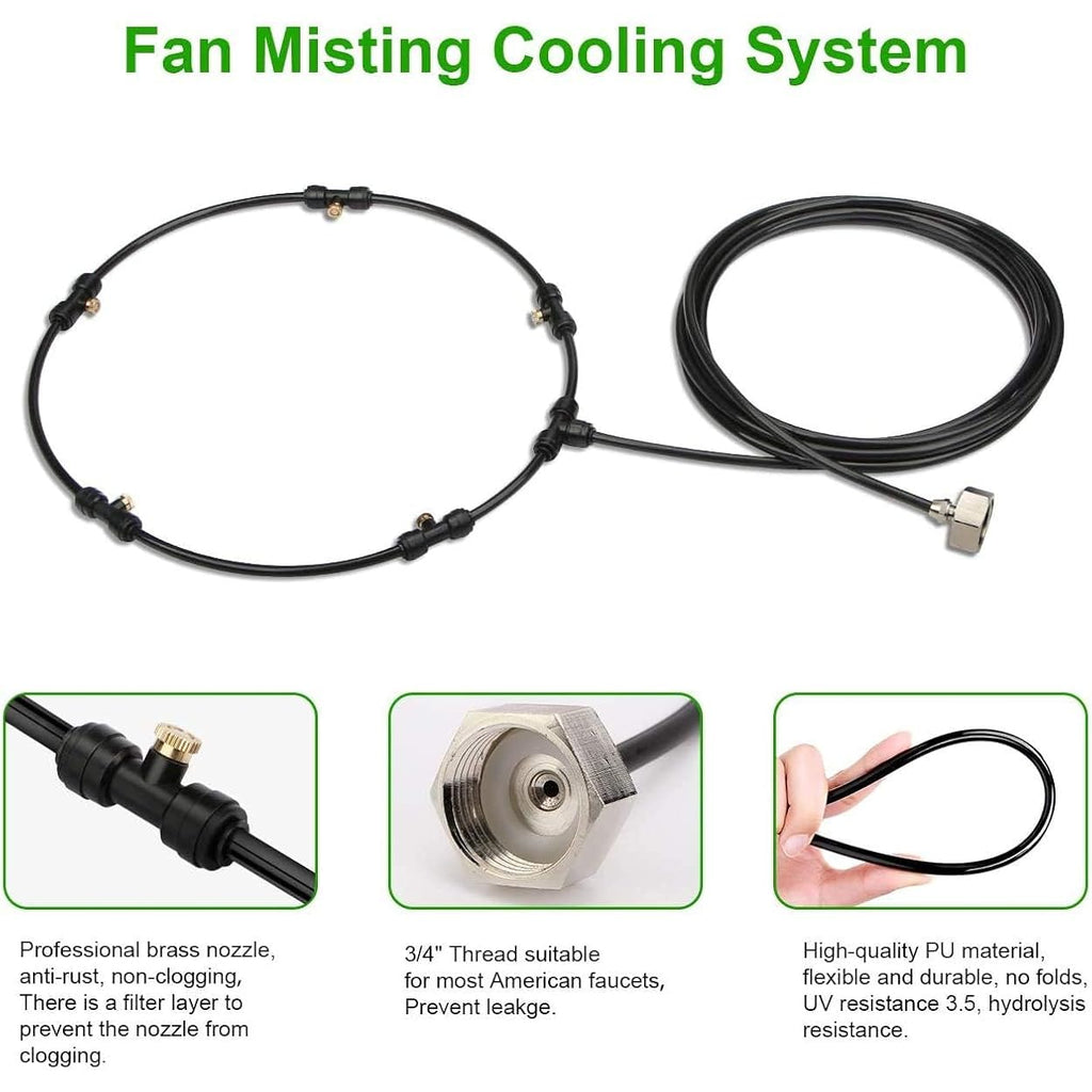 Outdoor Misting Fan Kit For A Cool Patio Breeze,Water Mister Spray For Cooling Outdoor,19.36Ft (5.9M) Misting Line + 5 Brass Mist Nozzles + A Brass Adapter(3/4) Fit To Any Outdoor Fan