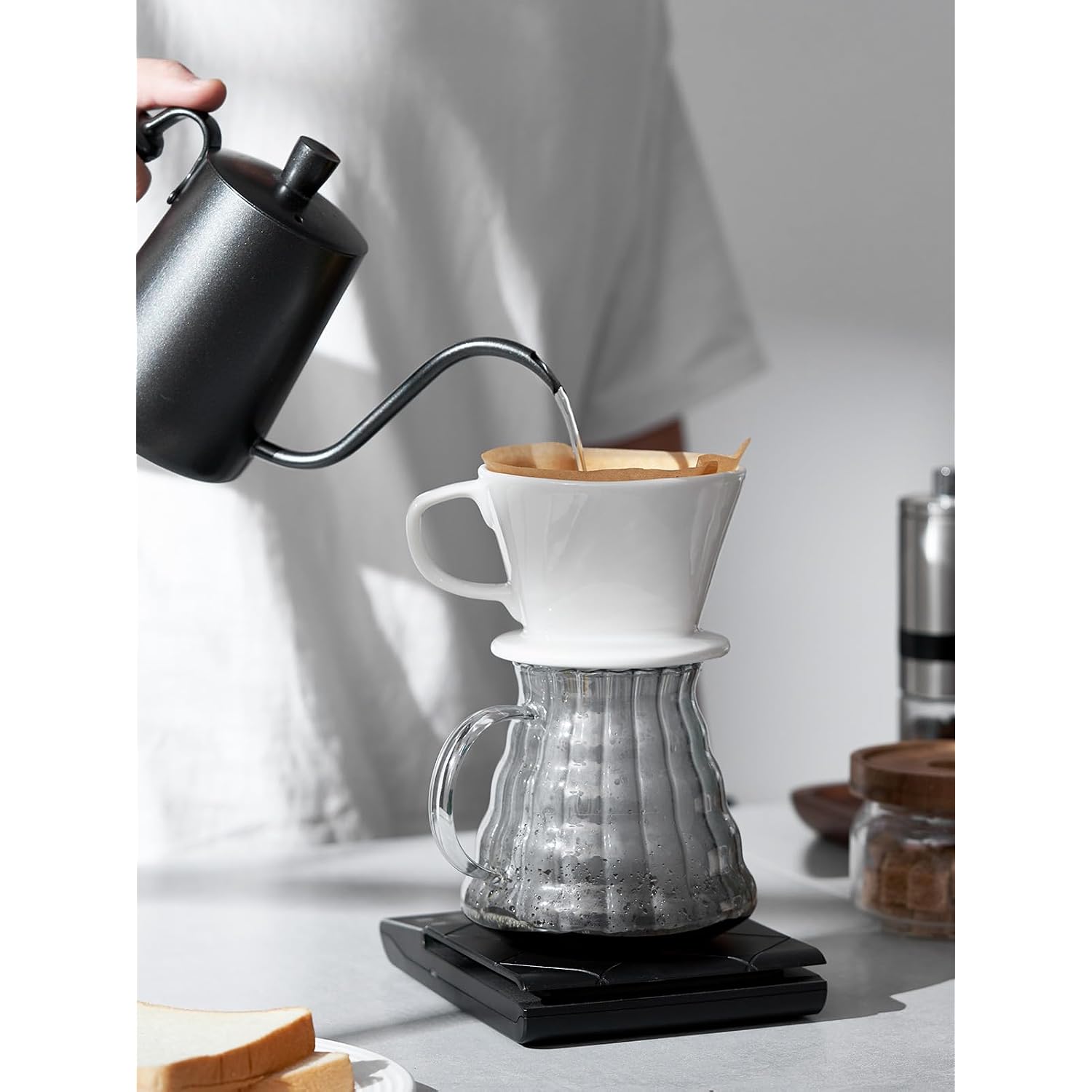 Dowan Pour Over Coffee Maker, Non-Electric Pour Over Coffee Dripper, Manual Brew Maker, Single Cups Porcelain Slow Brewing Accessories For Gifts,White
