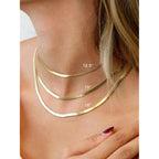 FOCALOOK 14K Gold Plated Necklaces for Women, Fashion Herringbone Choker Necklace Stainless Steel Flat Snake Chain 3/5MM(W) 12.5"/15"/18"+3.5"(L)