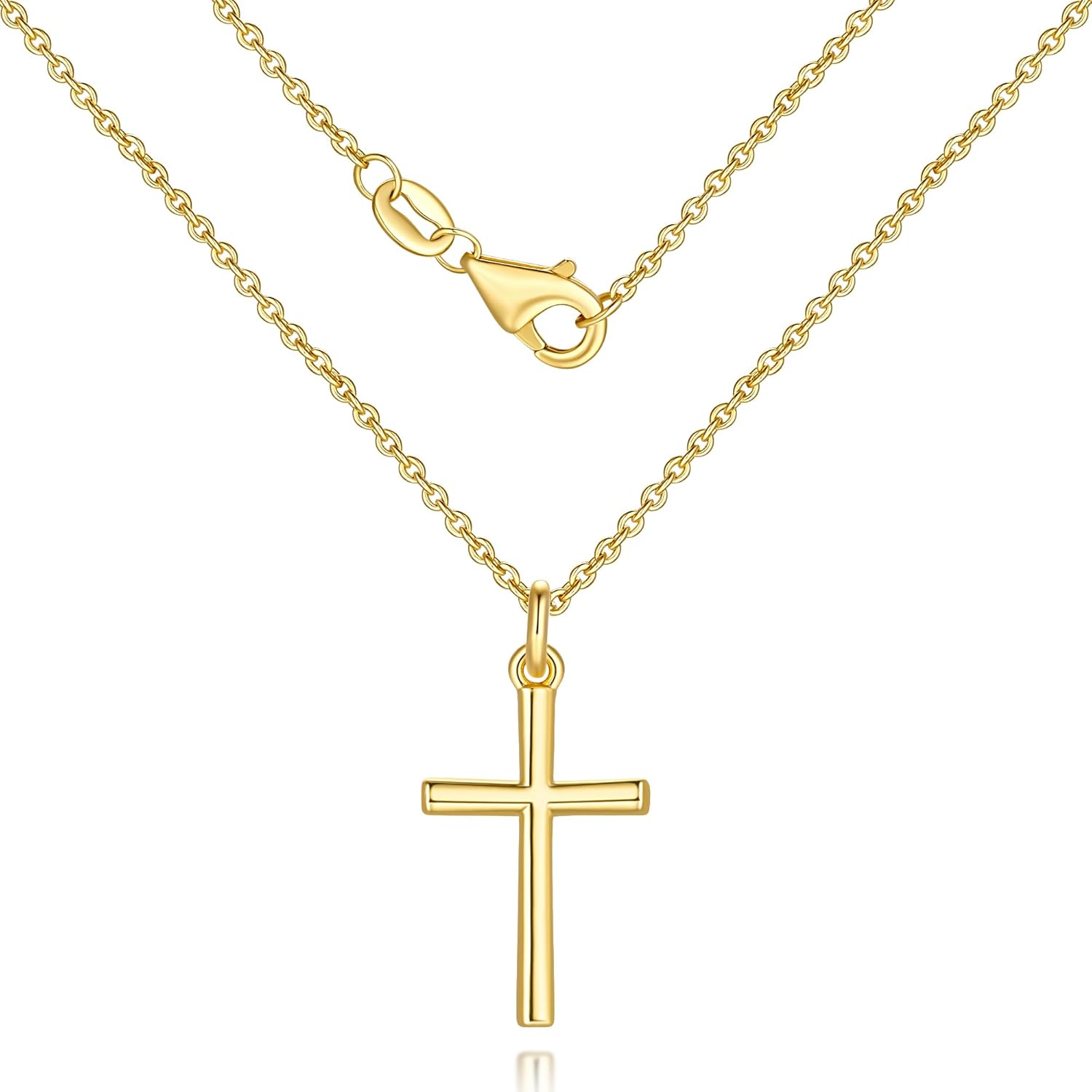 Gold Cross Necklaces for Women 14K Gold Cross Necklace for Women Crosses Pendant Necklace for Womens Smooth Lines and Timeless Charm Small Crosses Chain for Womens